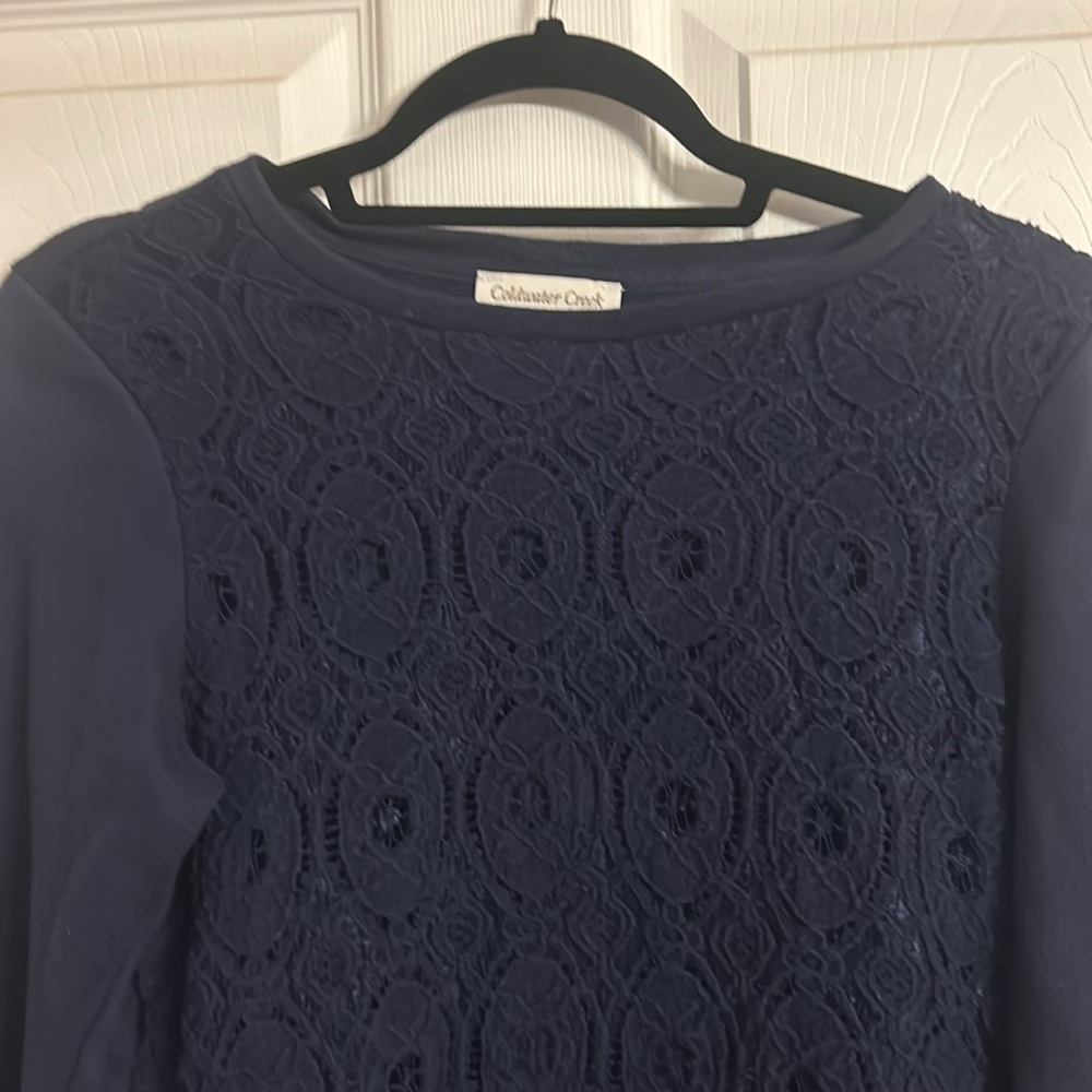 Coldwater Creek navy dressy sweatshirt, lace patterned - Picture 2 of 2